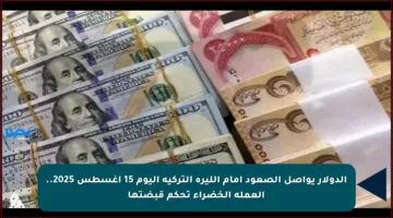الدولار يواصل الصعود أمام الليرة التركية اليوم 15 أغسطس 2025.. العملة الخضراء تحكم قبضتها